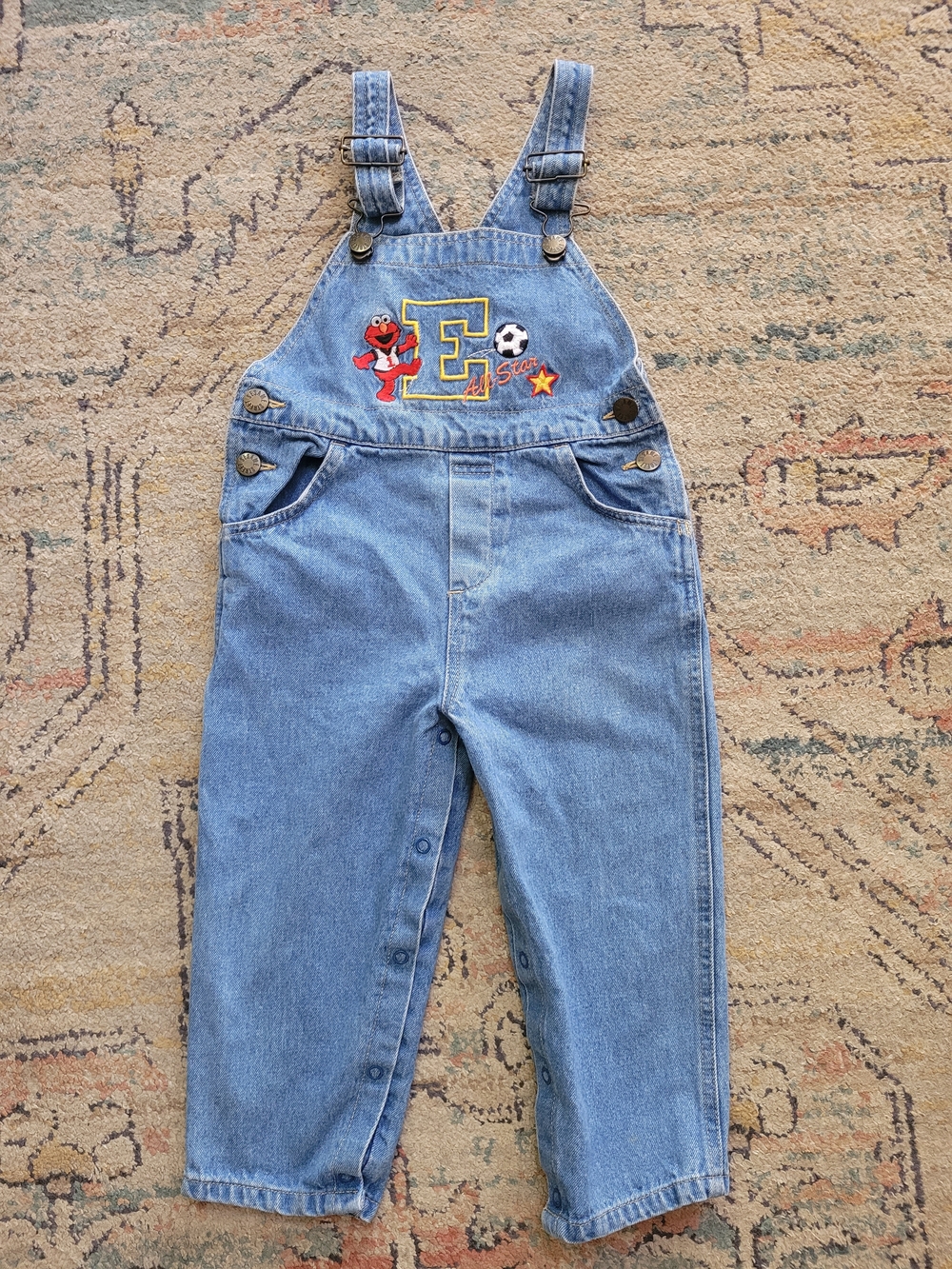 Vintage 3T Denim ELMO Overalls Sesame Street Soccer All Star Pants